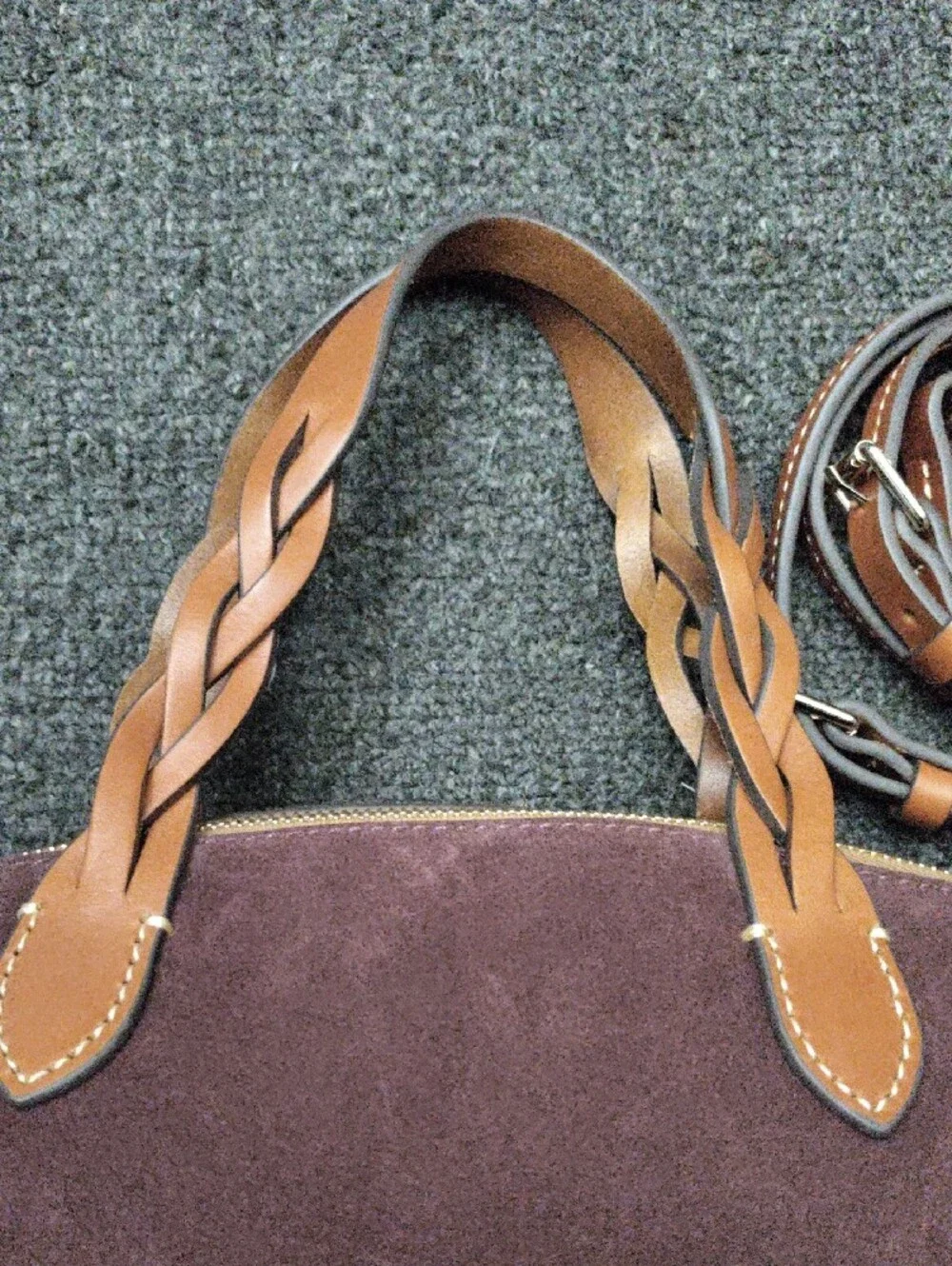 Dooney & Bourke Burgundy Suede Crossbody with Braided Brown Leather Handles